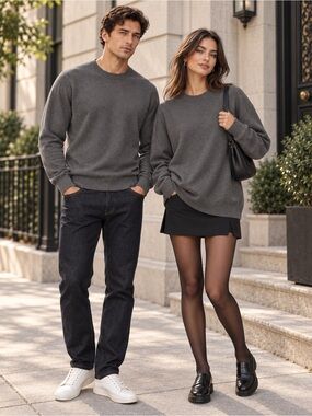 C&A Men’s Gray 100% Cotton Crewneck Sweater XL Quiet Luxury